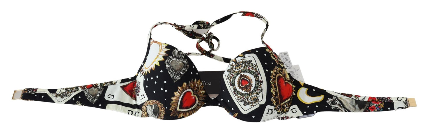 Dolce & Gabbana Chic Card Deck Print Bikini Top