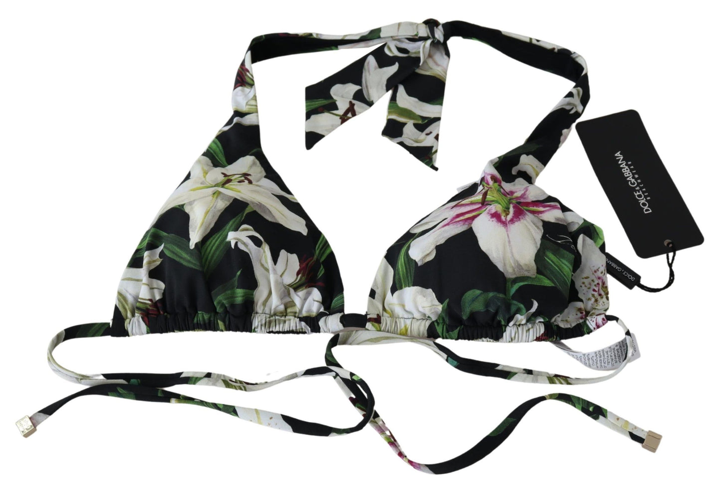 Dolce & Gabbana Elegant Lilies Print Bikini Top for Summer Escapes