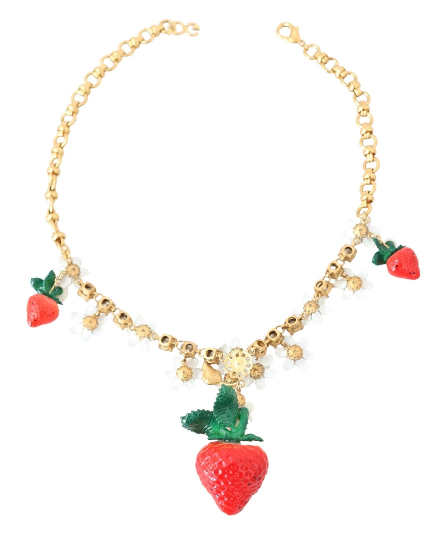 Dolce & Gabbana Elegant Gold Strawberry Charm Necklace