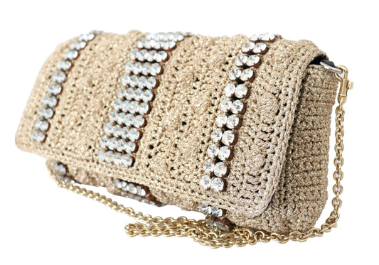 Dolce & Gabbana Exquisite Beige Crossbody Bag with Crystals