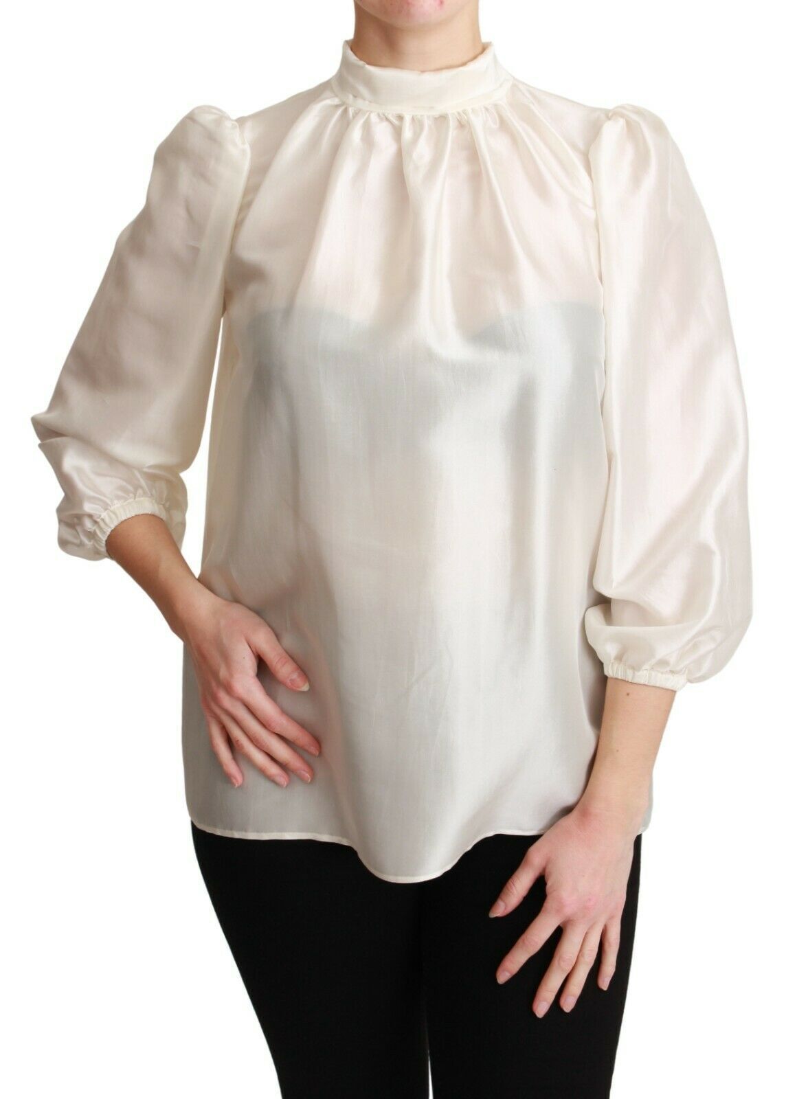 Dolce & Gabbana Elegant Silk Long Sleeve Cream Blouse