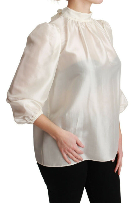 Dolce & Gabbana Elegant Silk Long Sleeve Cream Blouse