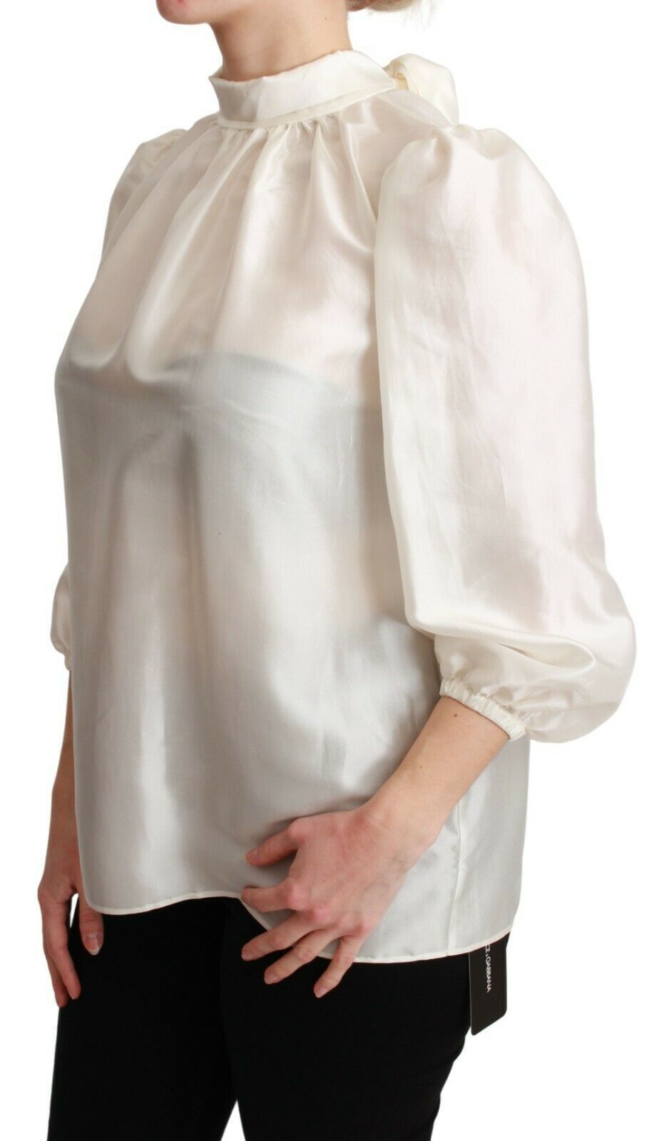 Dolce & Gabbana Elegant Silk Long Sleeve Cream Blouse