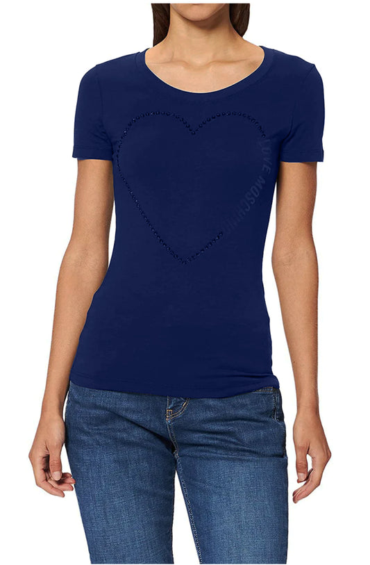 Love Moschino Chic Blue Designer Tee with Brand Emblem