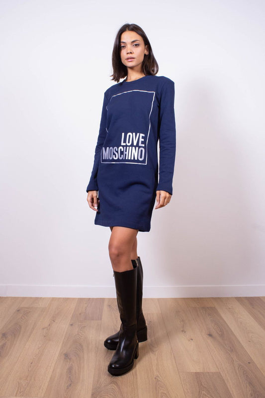 Love Moschino Blue Cotton Women Sweatshirt Dress