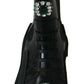 Dolce & Gabbana Elegant Black Leather Combat Boots with Crystal Detail