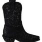 Dolce & Gabbana Elegant Viscose Leather Ankle Boots with Crystals