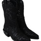 Dolce & Gabbana Elegant Viscose Leather Ankle Boots with Crystals