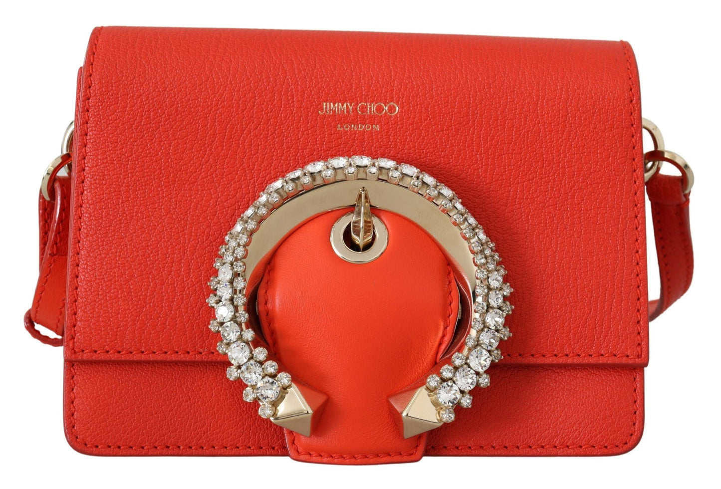 Jimmy Choo Elegant Orange Leather Shoulder Bag with Crystal Buckle