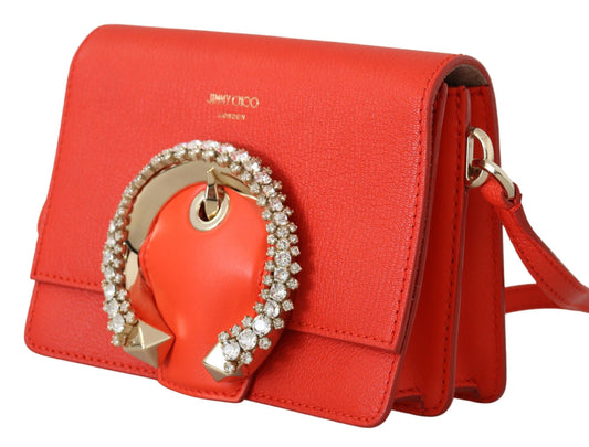 Jimmy Choo Elegant Orange Leather Shoulder Bag with Crystal Buckle