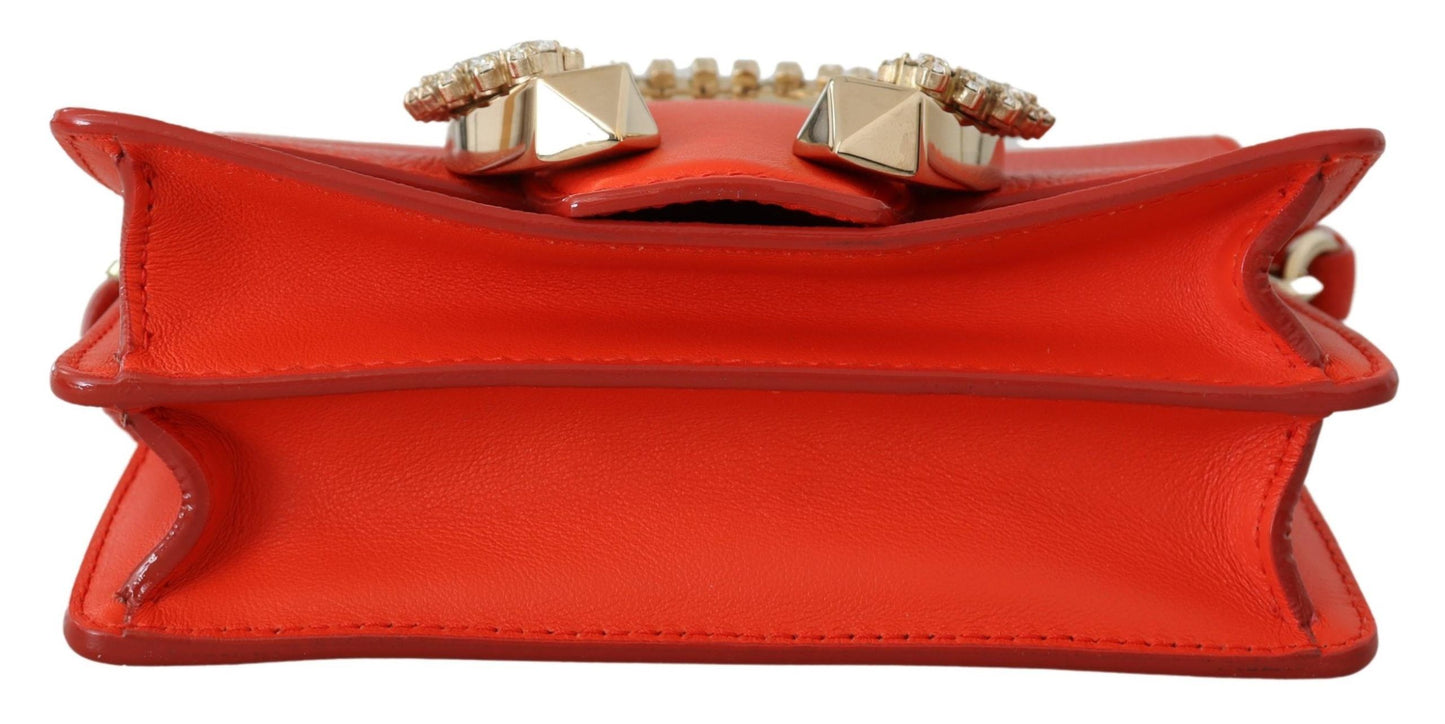 Jimmy Choo Elegant Orange Leather Shoulder Bag with Crystal Buckle