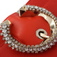 Jimmy Choo Elegant Orange Leather Shoulder Bag with Crystal Buckle