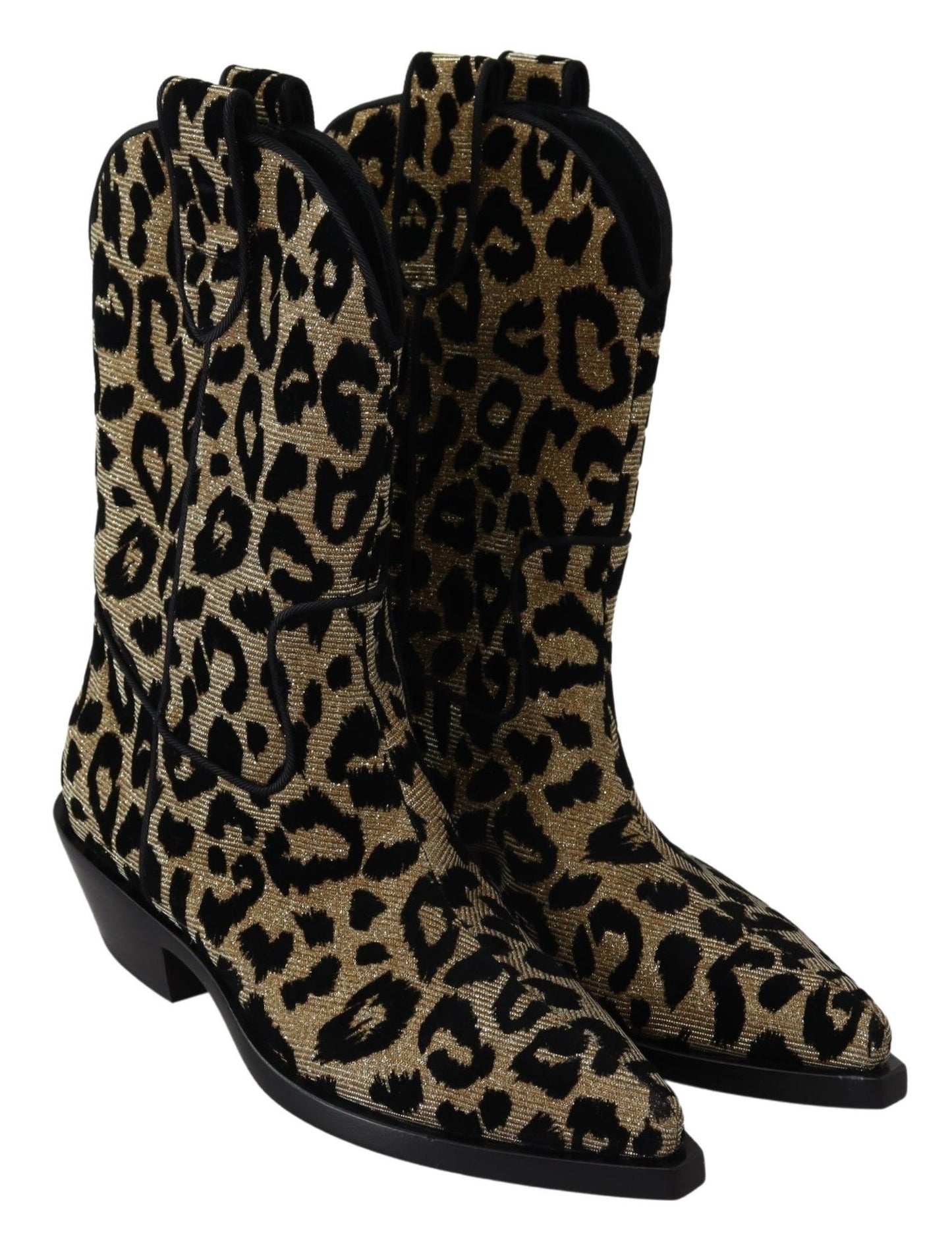 Dolce & Gabbana Gold Black Western-Inspired Luxe Boots