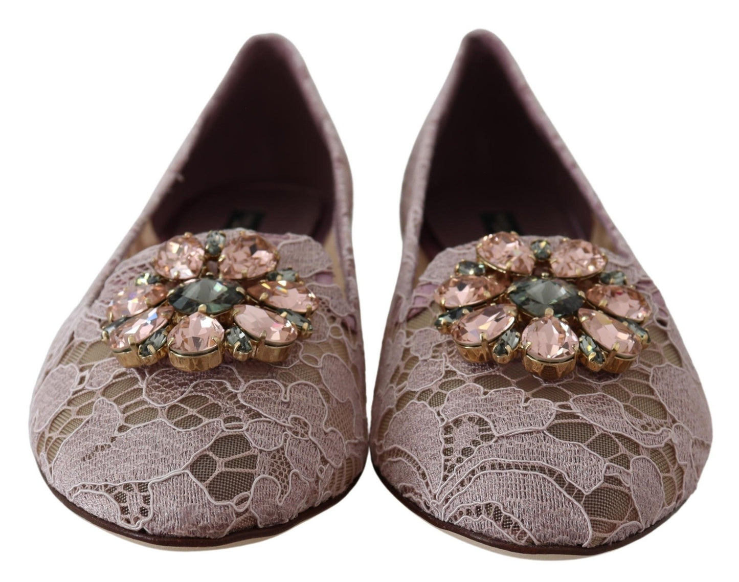 Dolce & Gabbana Enchanting Pink Lace Flats with Crystal Embellishments