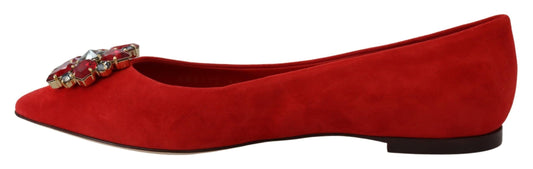 Dolce & Gabbana Crystal-Embellished Red Suede Flats