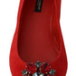 Dolce & Gabbana Crystal-Embellished Red Suede Flats