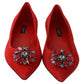 Dolce & Gabbana Crystal-Embellished Red Suede Flats