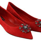 Dolce & Gabbana Crystal-Embellished Red Suede Flats