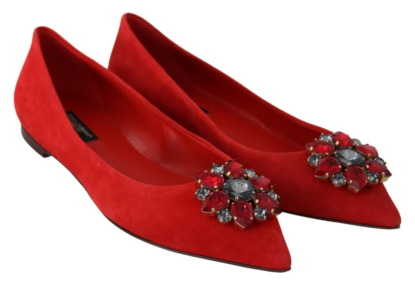 Dolce & Gabbana Crystal-Embellished Red Suede Flats