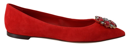 Dolce & Gabbana Crystal-Embellished Red Suede Flats