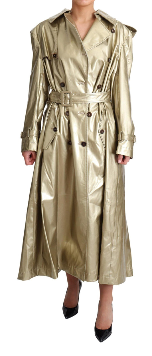 Dolce & Gabbana Elegant Gold Trench Coat with Double-Breasted Style