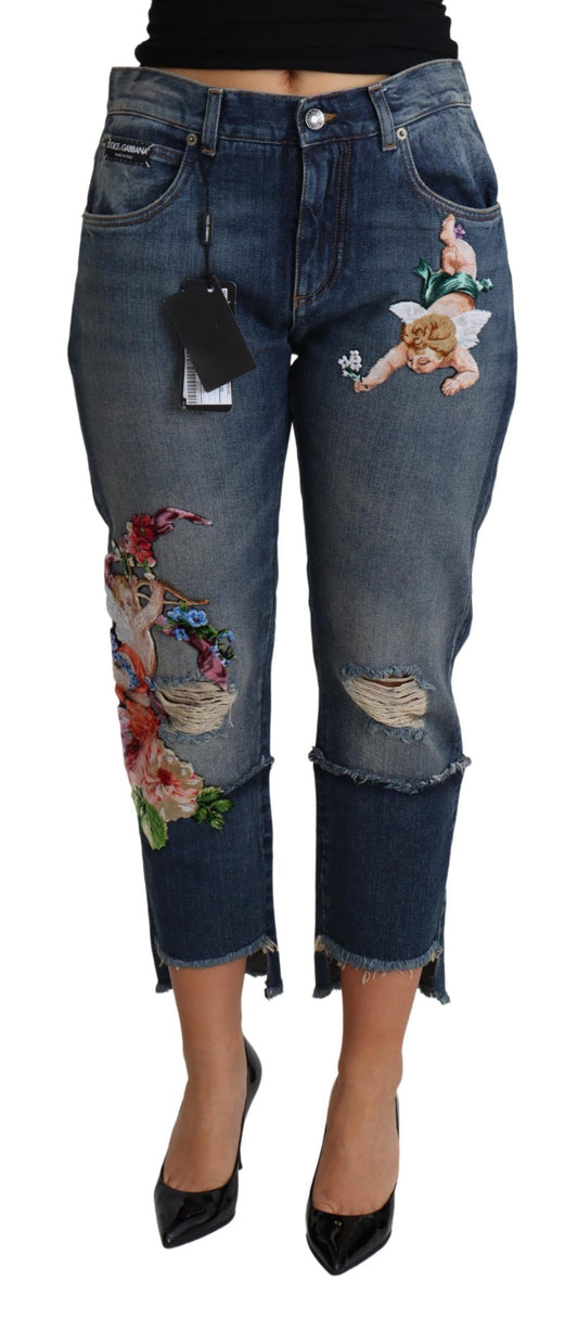 Dolce & Gabbana Floral Embroidered Cropped Capri Jeans