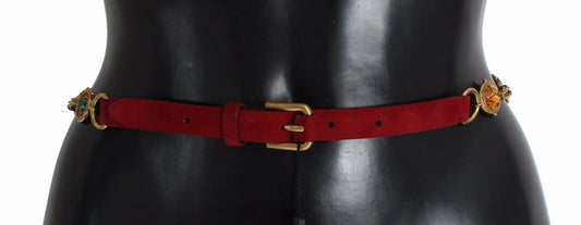 Dolce & Gabbana Red Suede Crystal Baroque Waist Belt