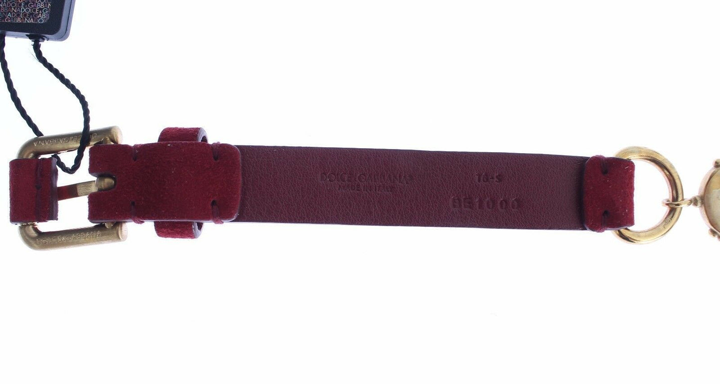 Dolce & Gabbana Red Suede Crystal Baroque Waist Belt