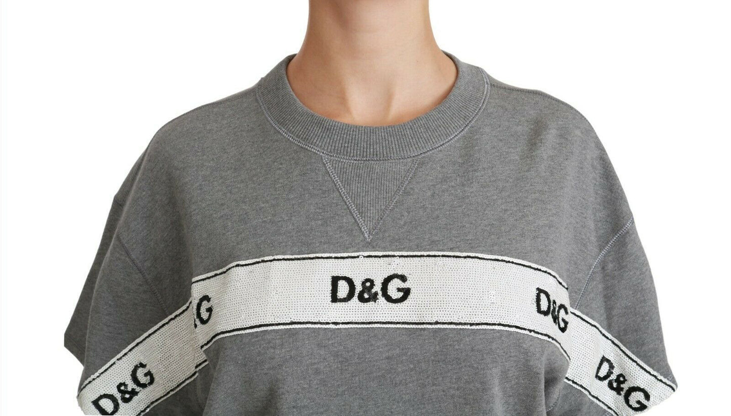 Dolce & Gabbana Sequined Logo Cotton Sweater in Gray