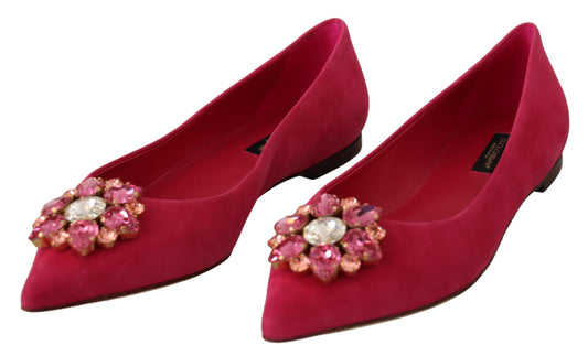 Dolce & Gabbana Embellished Crystal Suede Flats in Pink