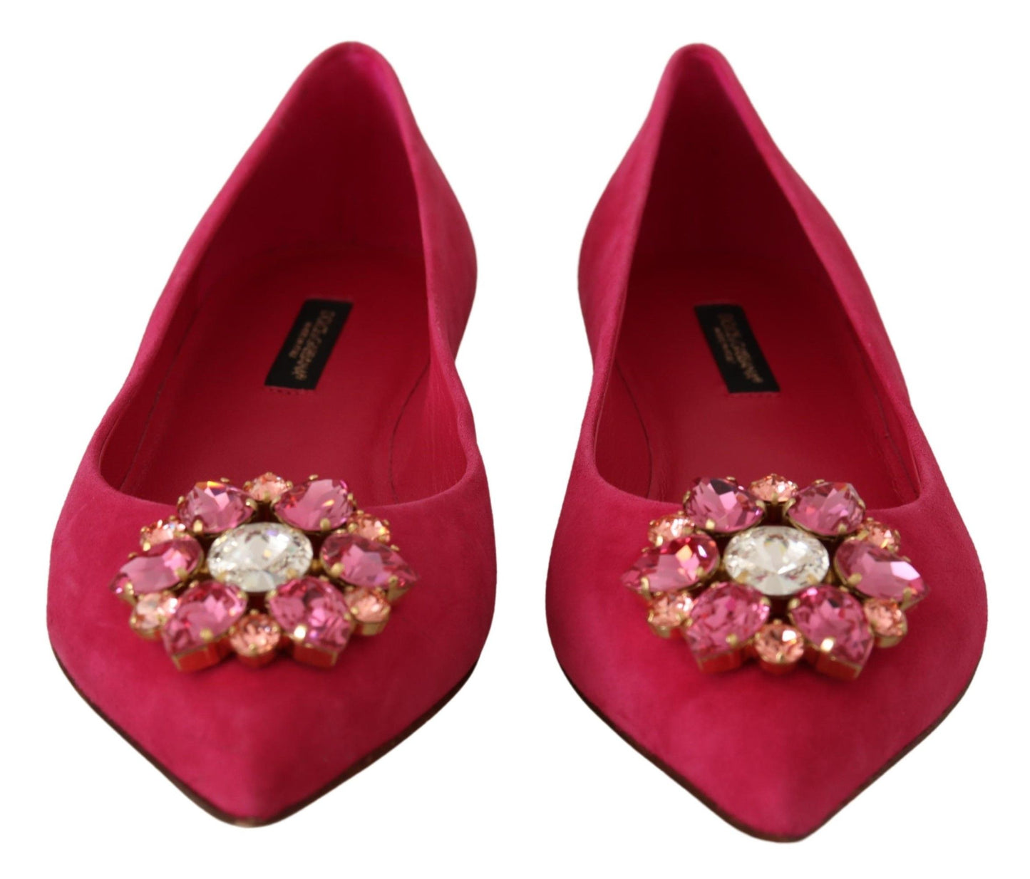 Dolce & Gabbana Embellished Crystal Suede Flats in Pink