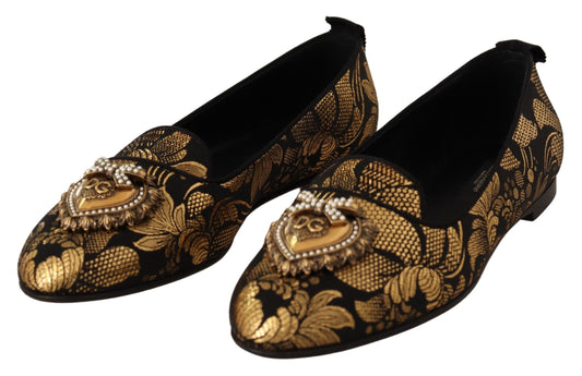 Dolce & Gabbana Elegant Leather Heart Embellished Flats