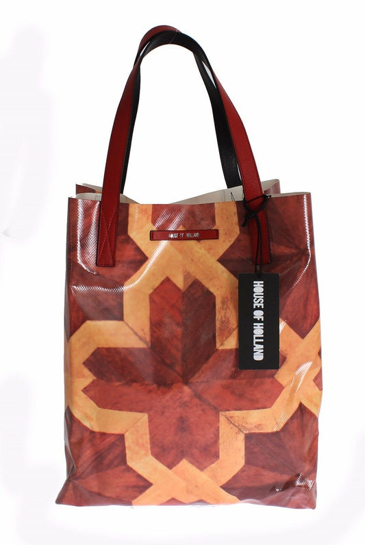 House of Holland Chic Brown Patterned PVC Tote with Leather Handles