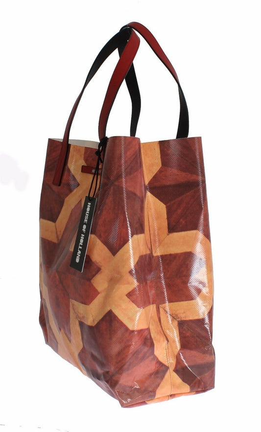 House of Holland Chic Brown Patterned PVC Tote with Leather Handles