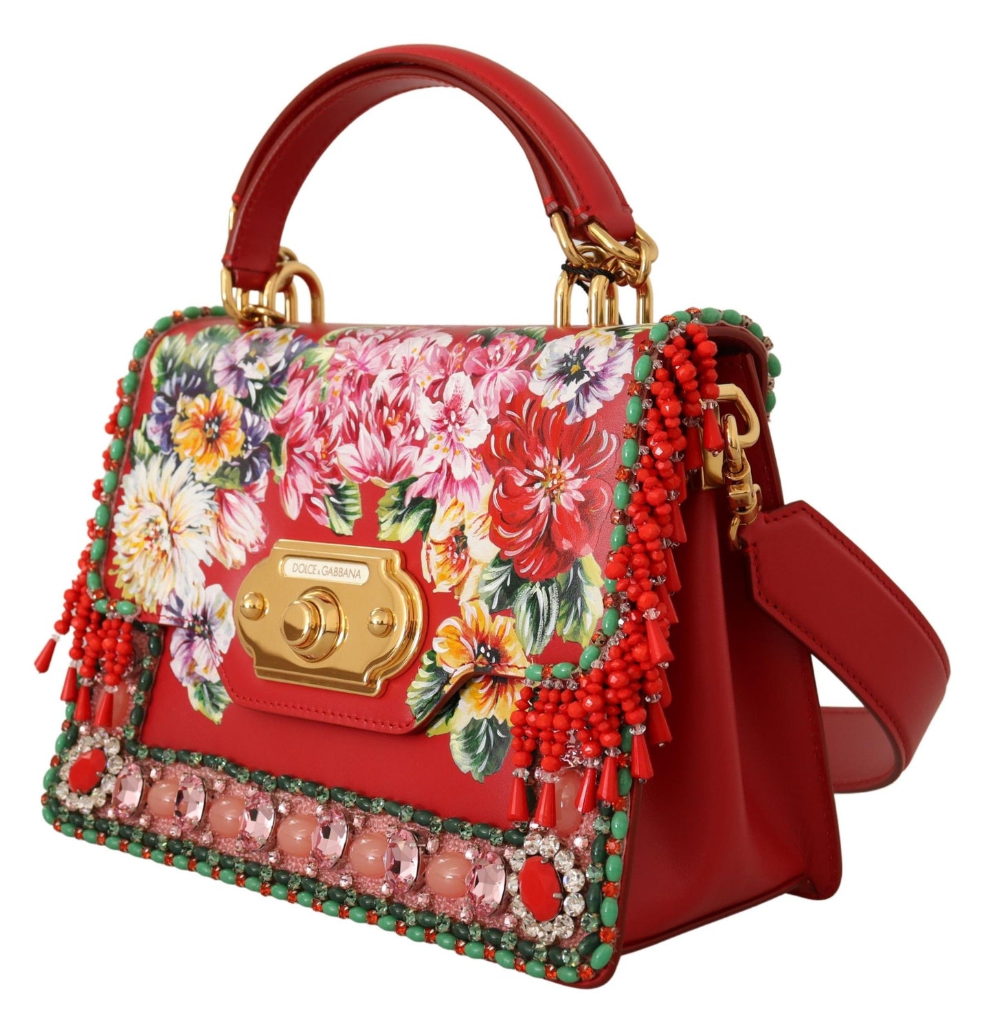 Dolce & Gabbana Elegant Red Crystal-Studded Tote Shoulder Bag