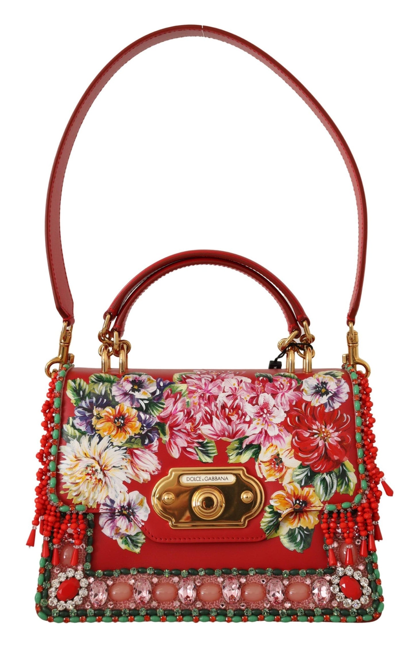 Dolce & Gabbana Elegant Red Crystal-Studded Tote Shoulder Bag