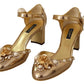 Dolce & Gabbana Elegant Gold Leather Block Heels with Crystals