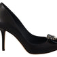 Dolce & Gabbana Elegant Dark Blue Crystal Leather Pumps