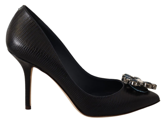 Dolce & Gabbana Elegant Dark Blue Crystal Leather Pumps