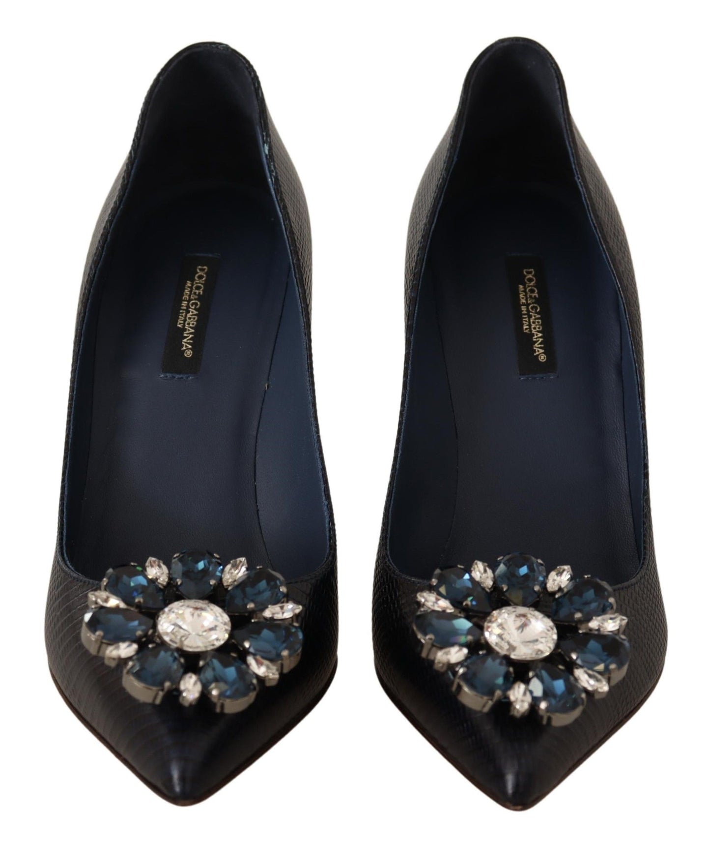 Dolce & Gabbana Elegant Dark Blue Crystal Leather Pumps