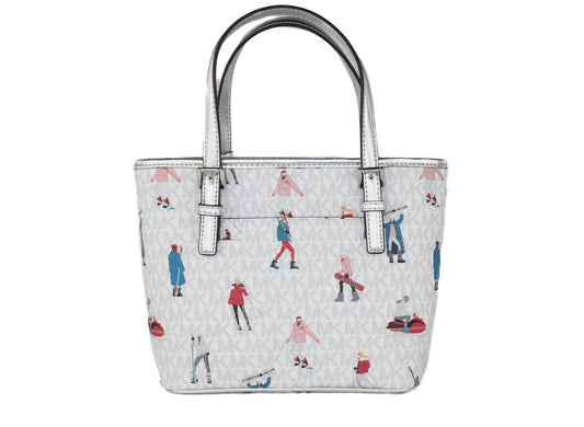 Michael Kors Jet Set Girls Print Signature PVC XS Carryall Top Zip Tote (Bright White Multi)