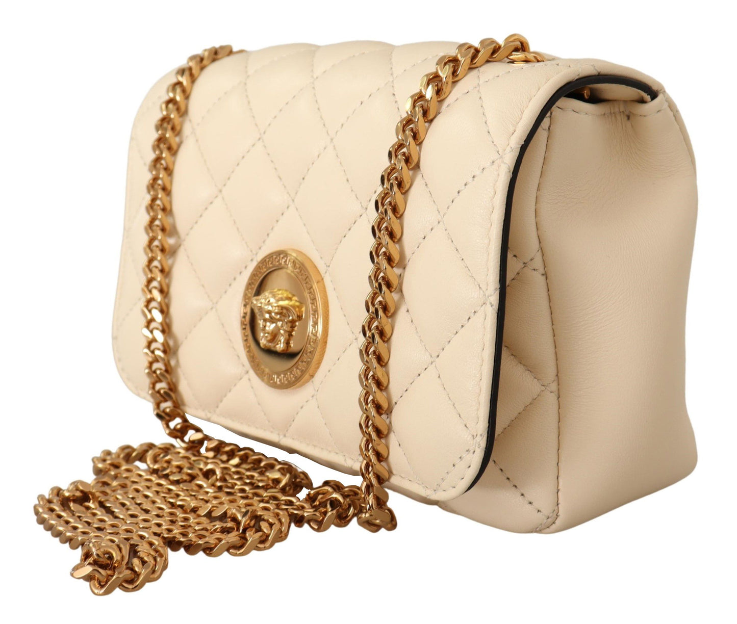 Versace Chic Nappa Leather Crossbody in Purity White