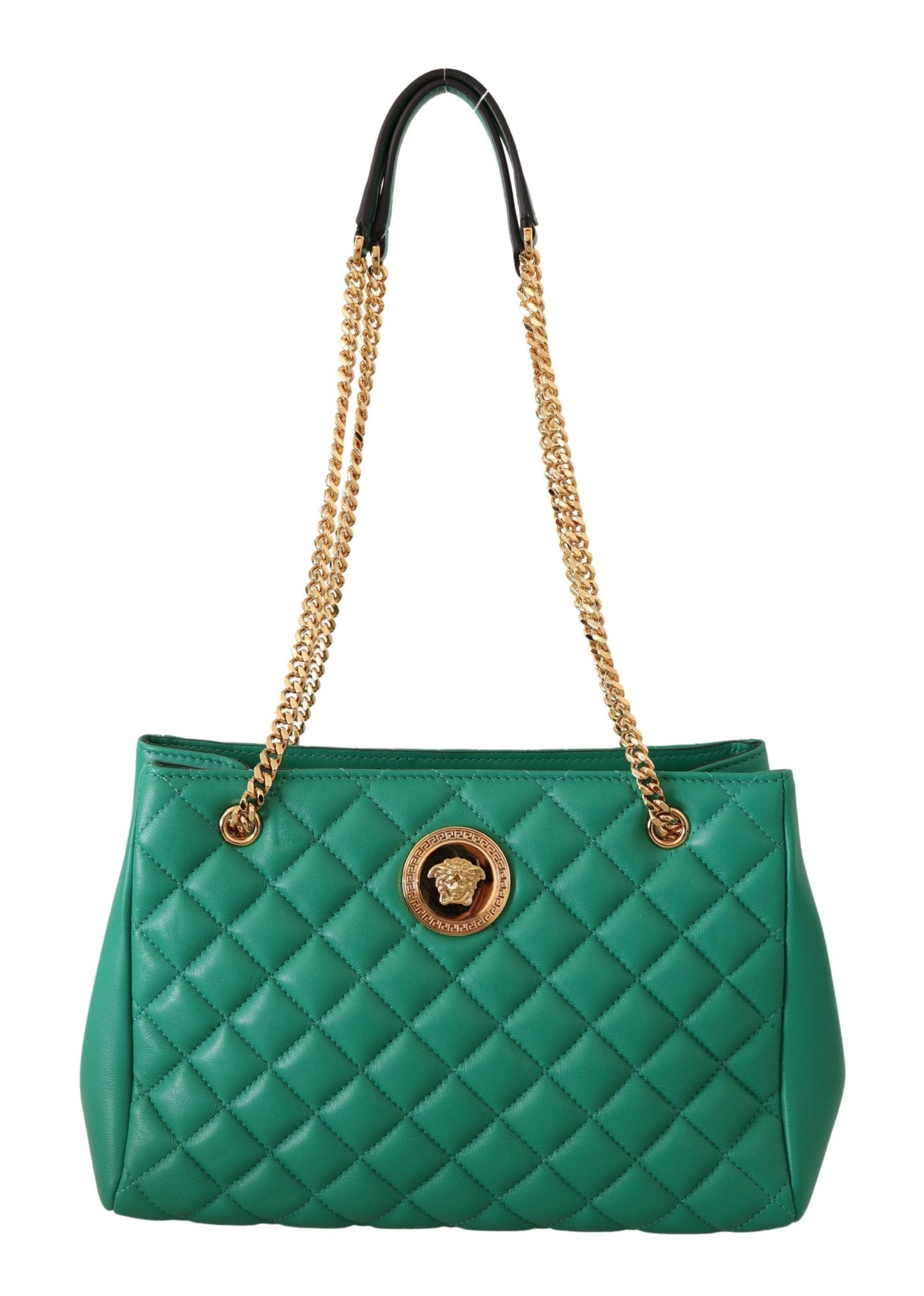 Versace Elegant Quilted Green Nappa Tote with Medusa Charm