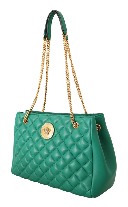 Versace Elegant Quilted Green Nappa Tote with Medusa Charm