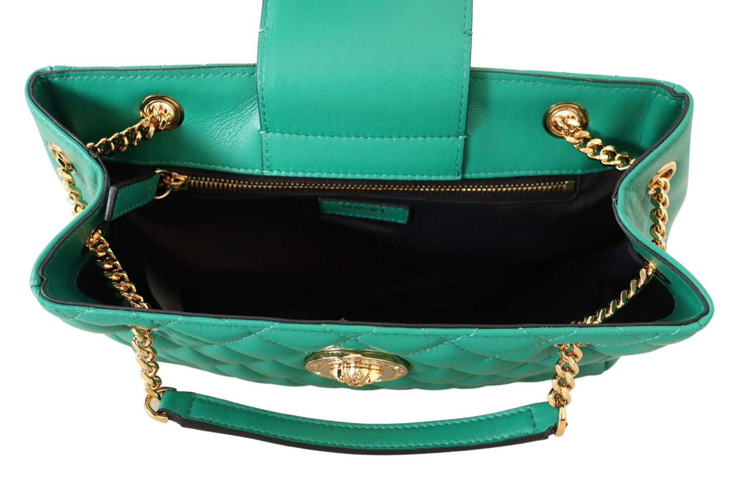 Versace Elegant Quilted Green Nappa Tote with Medusa Charm