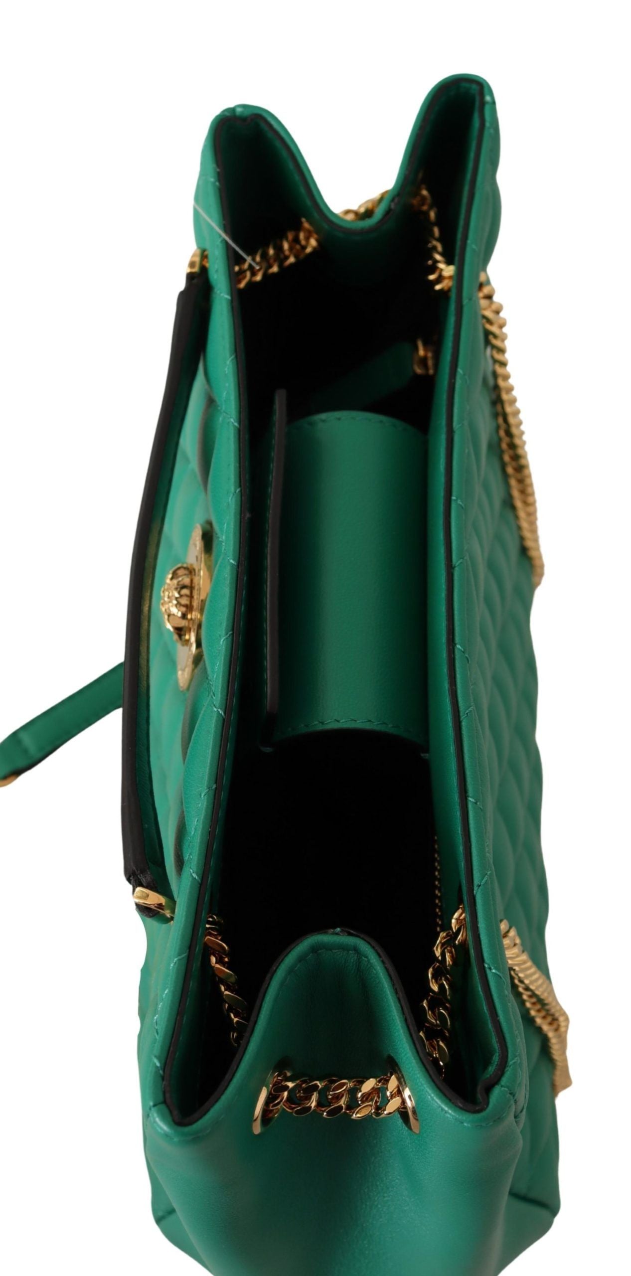 Versace Elegant Quilted Green Nappa Tote with Medusa Charm