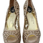 Philipp Plein Elegant Beige Leather Heeled Pumps with Rhinestones