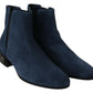 Dolce & Gabbana Chic Blue Suede Mid-Calf Boots with Stud Details