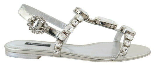 Dolce & Gabbana Crystal Embellished Silver Leather Sandals