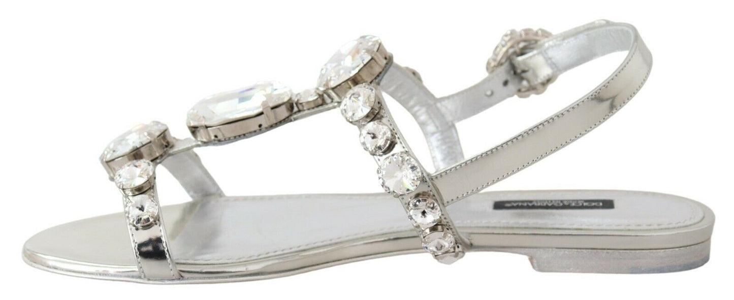 Dolce & Gabbana Crystal Embellished Silver Leather Sandals